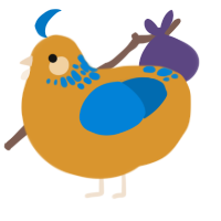 A orange and sapphire chicken with a neck-speckle pattern