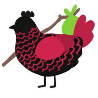 A black and crimson chicken with a lace pattern