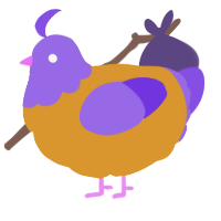 A orange and blurple chicken with a head pattern