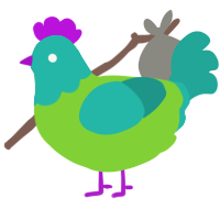 A grass and turquoise chicken with a head pattern