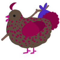 A bark and maroon chicken with a speckle pattern