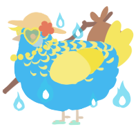 A sky and yellow chicken with a half-lace pattern