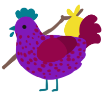 CluckyCluckyClicks, a violet and maroon chicken with a speckle pattern
