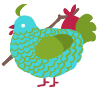 A aqua and chartreuse chicken with a lace pattern