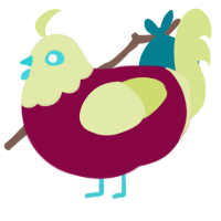 A maroon and lemon chicken with a head pattern