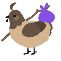 A beige and bark chicken with a head pattern