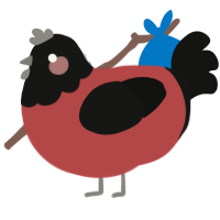 Pogo, a red and black chicken with a head pattern