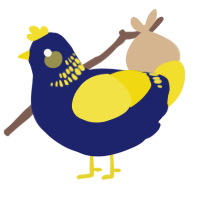 A navy and yellow chicken with a neck-band pattern