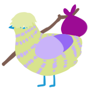 joel, a lemon and lilac chicken with a bar pattern