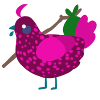 A wine and fuchsia chicken with a speckle pattern
