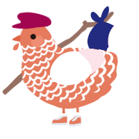 A vermilion and rose chicken with a lace pattern
