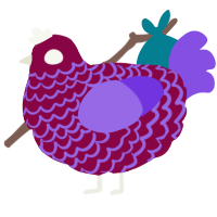 A maroon and blurple chicken with a lace pattern
