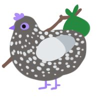 Thing 1, a grey and mist chicken with a speckle pattern