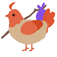 A beige and vermilion chicken with a head pattern