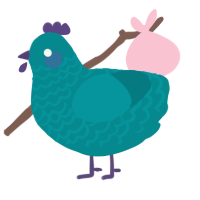 A teal chicken with a lace pattern