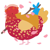 A crimson and honey chicken with a speckle pattern