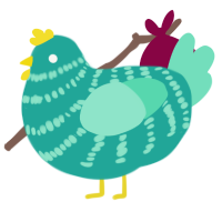 A turquoise and mint chicken with a bar pattern