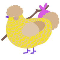 A yellow and beige chicken with a lace pattern