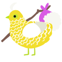 A yellow and white chicken with a lace pattern