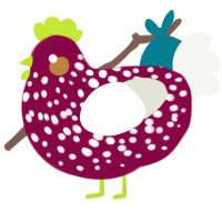 A maroon and white chicken with a speckle pattern