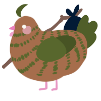 A brown and olive chicken with a bar pattern