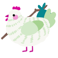 A white and gluppy chicken with a bar pattern