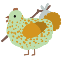 A gluppy and ochre chicken with a speckle pattern