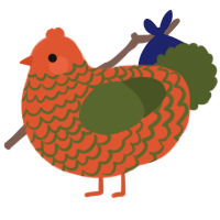 A vermilion and olive chicken with a lace pattern