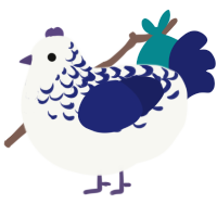 A white and navy chicken with a half-lace pattern