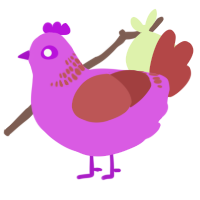 A orchid and red chicken with a neck-band pattern