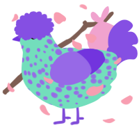 A mint and blurple chicken with a speckle pattern