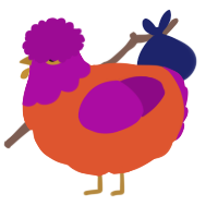A vermilion and plum chicken with a head pattern