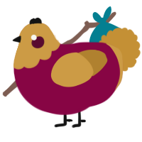 A maroon and gold chicken with a head pattern