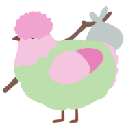 A gluppy and pink chicken with a head pattern