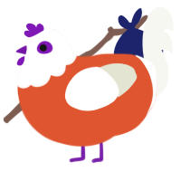Raw Egg, a vermilion and white chicken with a head pattern