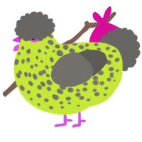 A lime and grey chicken with a speckle pattern