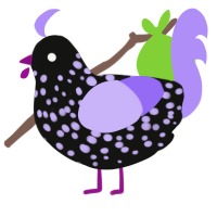 A black and lilac chicken with a speckle pattern