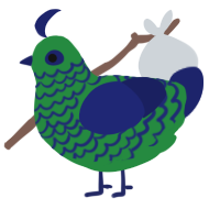 A viridian and navy chicken with a lace pattern