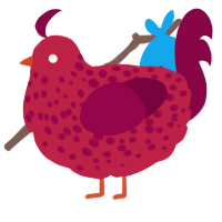 A crimson and maroon chicken with a speckle pattern