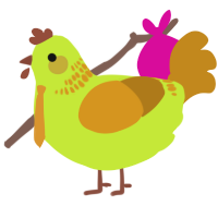 A lime and ochre chicken with a neck-band pattern