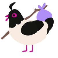 A cream and black chicken with a head pattern
