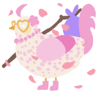 A cream and pink chicken with a speckle pattern