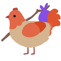 A beige and vermilion chicken with a head pattern
