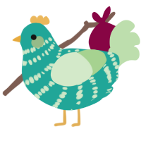 A turquoise and gluppy chicken with a bar pattern