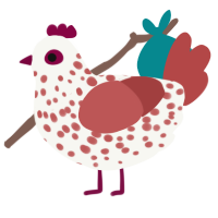 A white and red chicken with a speckle pattern