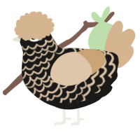 A sable and beige chicken with a lace pattern