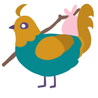A teal and ochre chicken with a head pattern