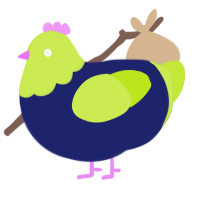A navy and lime chicken with a head pattern