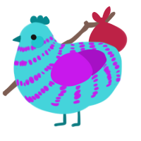 A aqua and amethyst chicken with a bar pattern