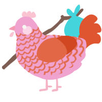 A pink and vermilion chicken with a lace pattern